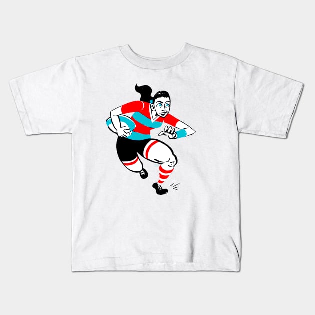 Rugby Woman Kids T-Shirt by CoolCharacters